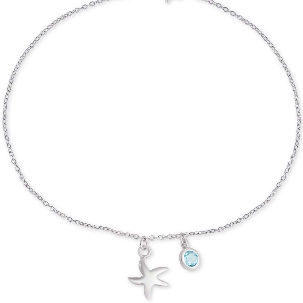Blue Topaz & Starfish Charm Ankle Bracelet - Picture 2 of 4